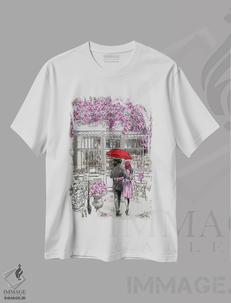 تیشرت سفید طرح دار پیاده روی کوتاه تا کافه، هنر فاخر معاصر اثر لوی جوور | immage.ir