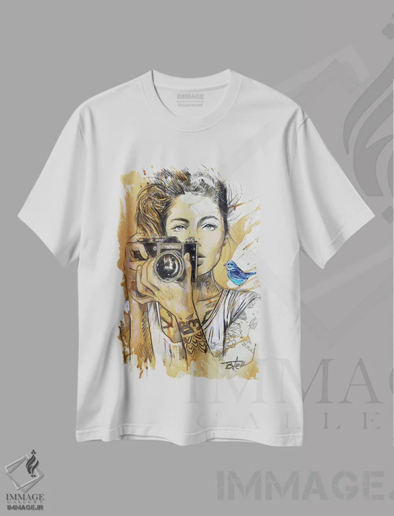 تیشرت سفید طرح دار پرنده های آبی، هنر فاخر معاصر اثر لوی جوور | فروشگاه ایماژ