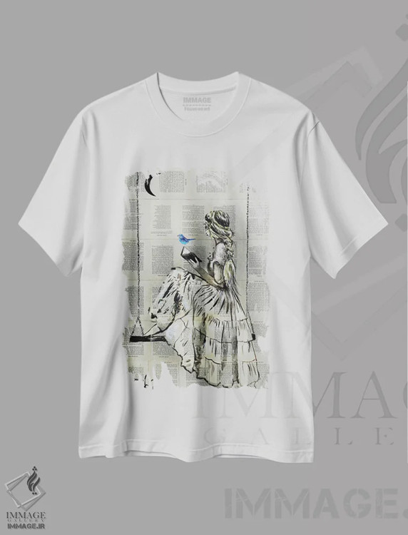 تیشرت سفید طرح دار امید جاری، هنر فاخر معاصر اثر لوی جوور | immage.ir