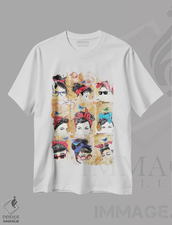 تیشرت سفید طرح دار ۹ دستمال سر، هنر فاخر معاصر اثر لوی جوور | فروشگاه ایماژ