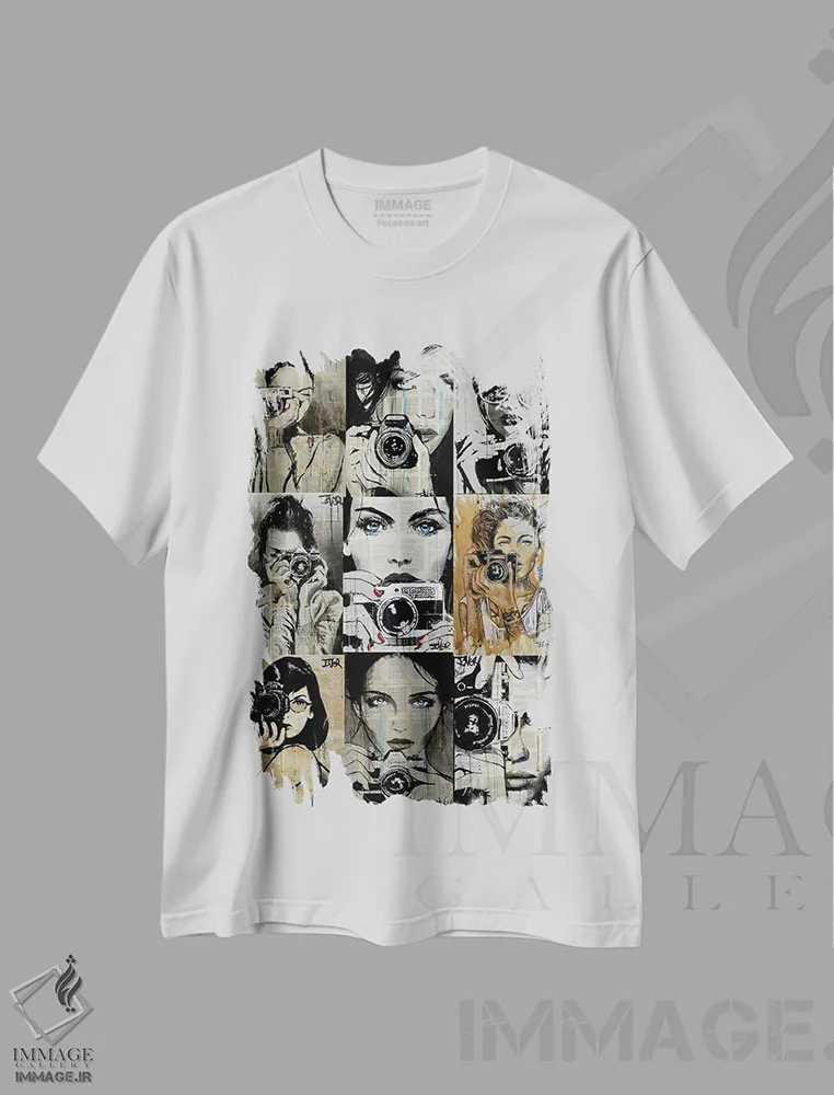 تیشرت سفید طرح دار ۹ دختر عکاس، هنر فاخر معاصر اثر لوی جوور | immage.ir