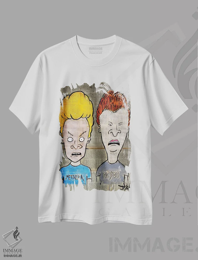تیشرت سفید طرح دار بیویس و بات هد، هنر فاخر معاصر اثر لوی جوور | immage.ir