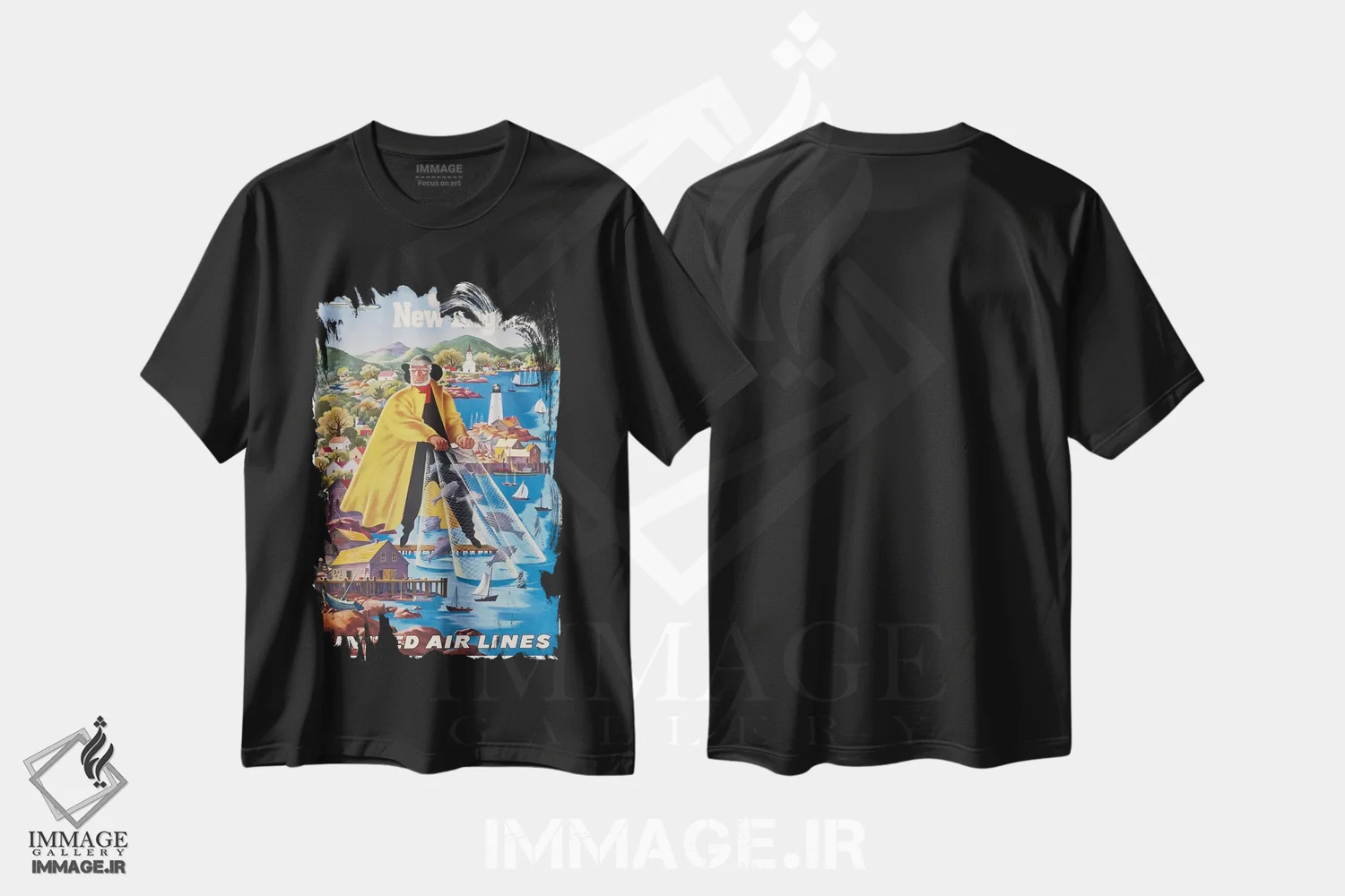 تیشرت مشکی طرح دار نیوانگلند، تایپوگرافی اثر هنرمند ناشناس | فروشگاه ایماژ