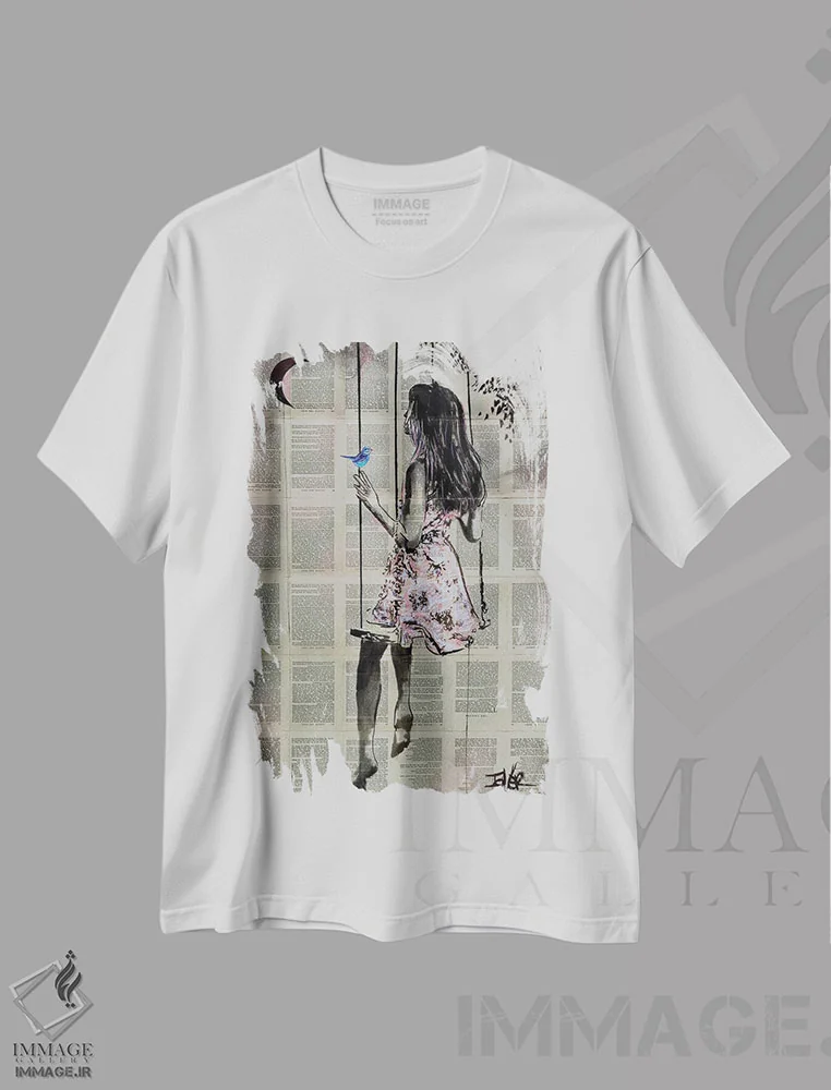 تیشرت سفید طرح دار زمان با امید، دکور معاصر اثر لوی جوور | فروشگاه ایماژ