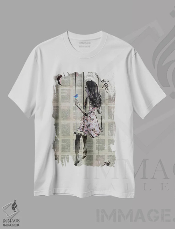 تیشرت سفید طرح دار زمان با امید، دکور معاصر اثر لوی جوور | فروشگاه ایماژ