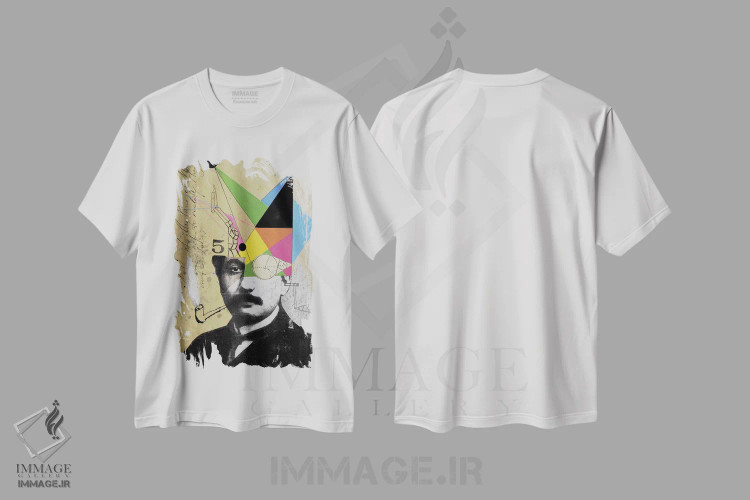 تیشرت سفید طرح دار اینشتین برای اندیشمند خلاق، هنر فاخر معاصر اثر لوی جوور | فروشگاه ایماژ