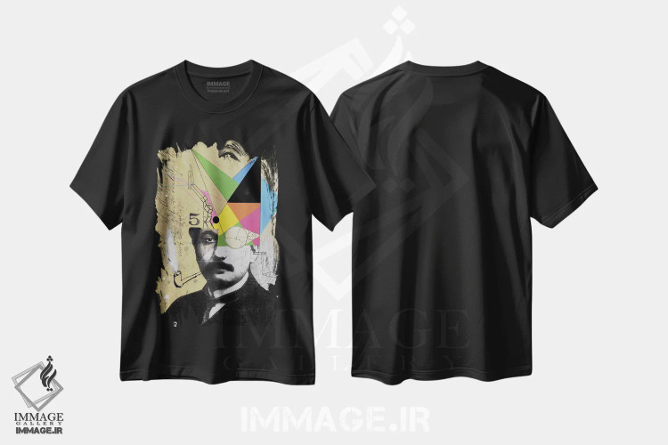 تیشرت مشکی طرح دار اینشتین برای اندیشمند خلاق، هنر فاخر معاصر اثر لوی جوور | immage.ir