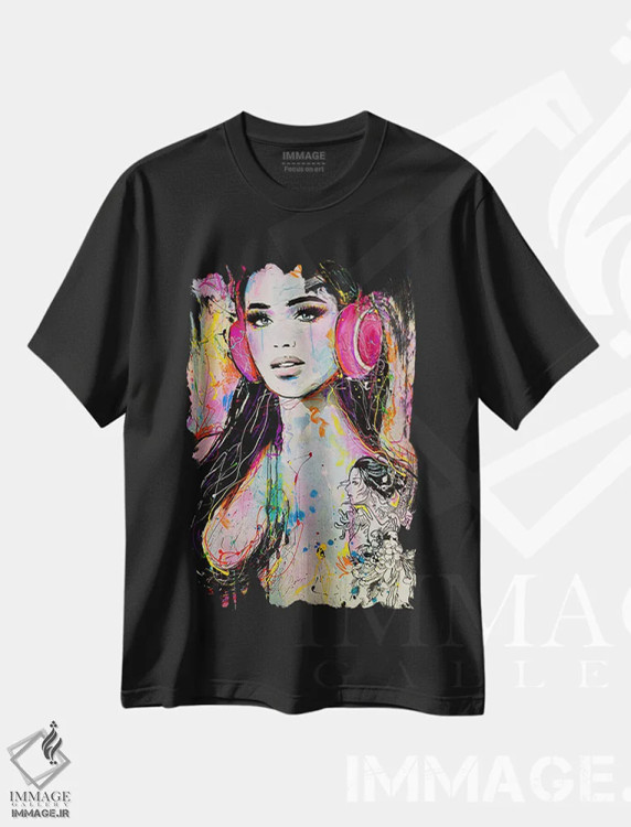 تیشرت مشکی طرح دار سامورایی صوتی، هنر فاخر معاصر اثر لوی جوور | فروشگاه ایماژ