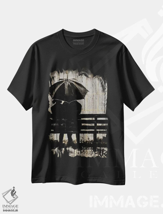 تیشرت مشکی طرح دار لحظه ها زیر ماه هلالی، هنر فاخر معاصر اثر لوی جوور | immage.ir