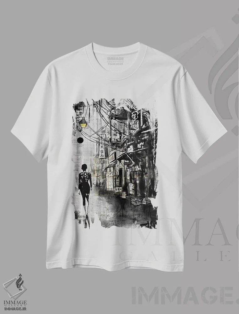 تیشرت سفید طرح دار گشت وگذار در محله چینی ها، هنر فاخر معاصر اثر لوی جوور | immage.ir