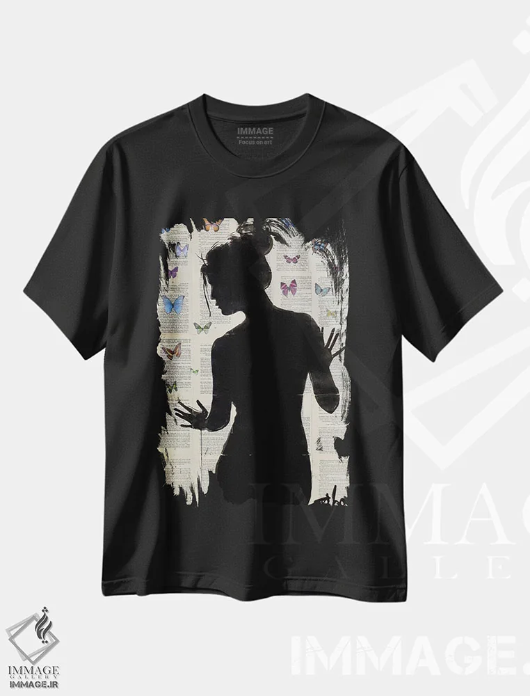تیشرت مشکی طرح دار اثر پروانه ای، هنر فاخر معاصر اثر لوی جوور | فروشگاه ایماژ