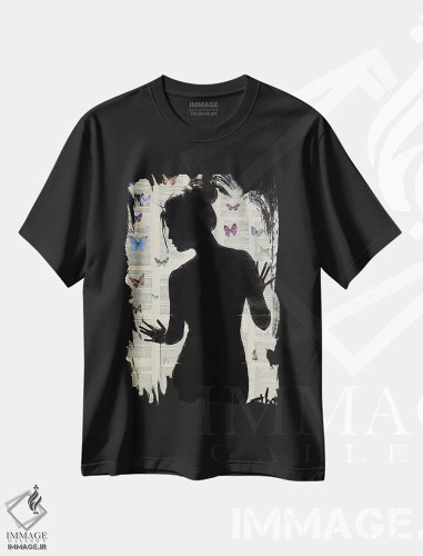 تیشرت مشکی طرح دار اثر پروانه ای، هنر فاخر معاصر اثر لوی جوور | فروشگاه ایماژ
