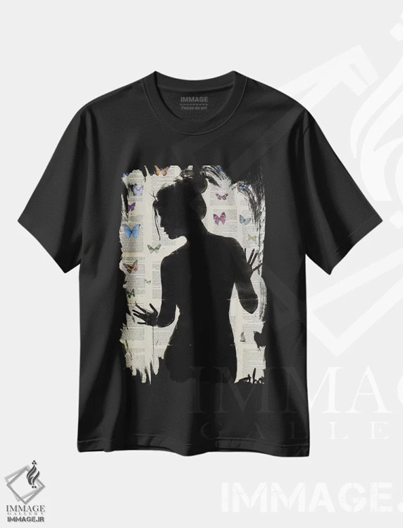 تیشرت مشکی طرح دار اثر پروانه ای، هنر فاخر معاصر اثر لوی جوور | فروشگاه ایماژ