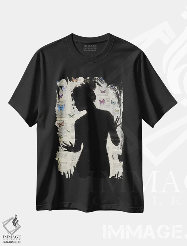 تیشرت مشکی طرح دار اثر پروانه ای، هنر فاخر معاصر اثر لوی جوور | فروشگاه ایماژ