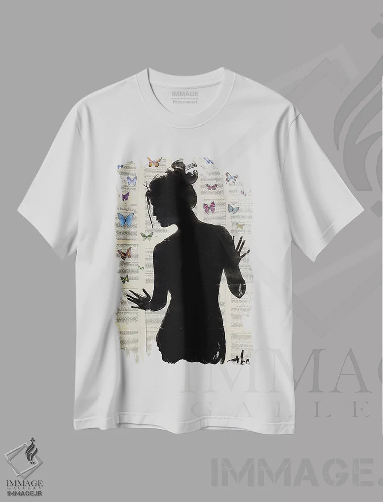 تیشرت سفید طرح دار اثر پروانه ای، هنر فاخر معاصر اثر لوی جوور | immage.ir