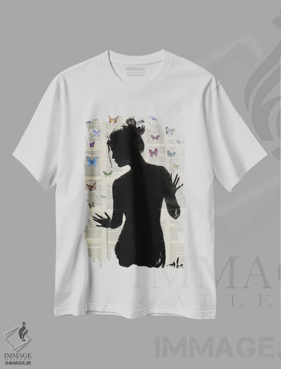 تیشرت سفید طرح دار اثر پروانه ای، هنر فاخر معاصر اثر لوی جوور | immage.ir