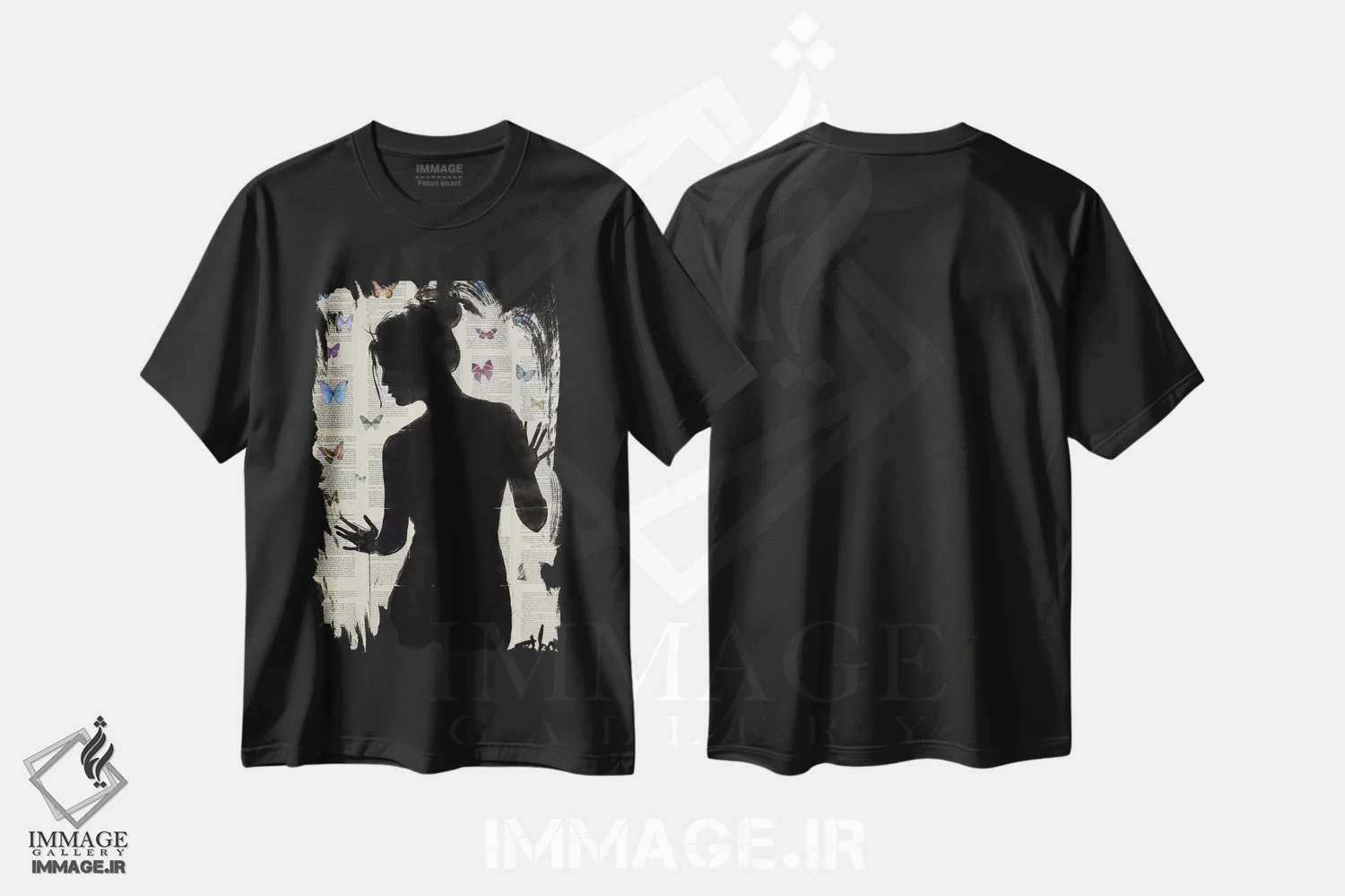 تیشرت مشکی طرح دار اثر پروانه ای، هنر فاخر معاصر اثر لوی جوور | فروشگاه ایماژ