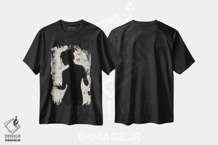 تیشرت مشکی طرح دار اثر پروانه ای، هنر فاخر معاصر اثر لوی جوور | فروشگاه ایماژ