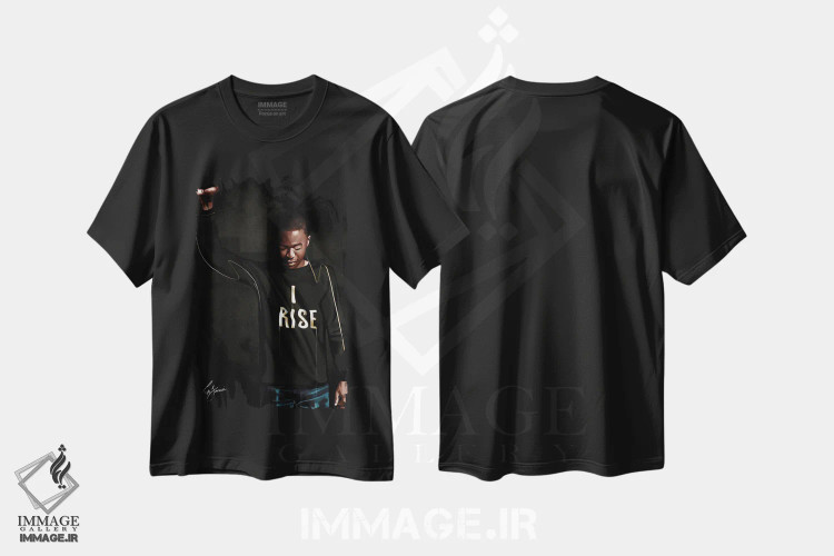 تیشرت مشکی طرح دار دنیا مال توست، هنر آمریکایی آفریقایی تبار اثر لاژی سَنوسی | فروشگاه ایماژ