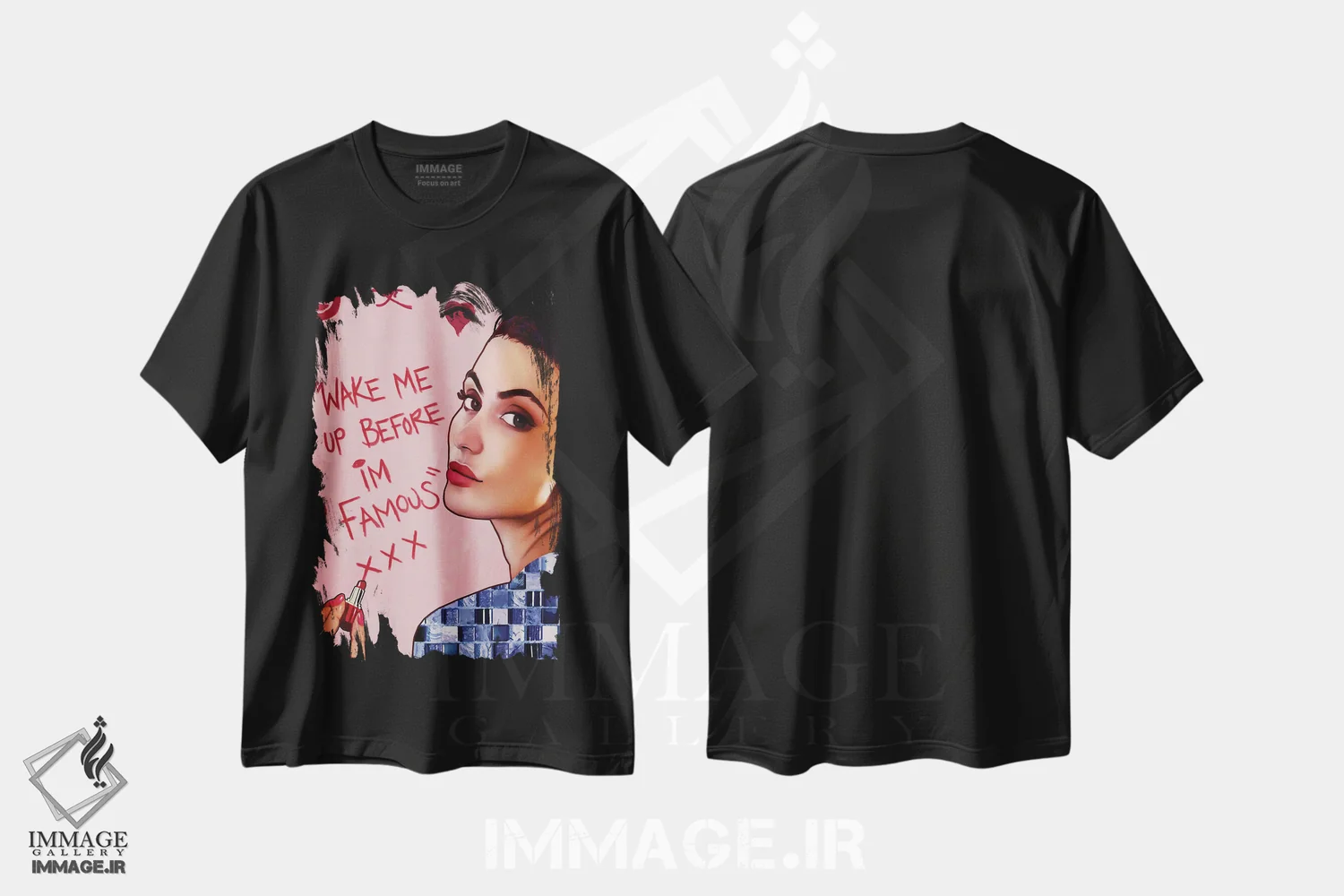 تیشرت مشکی طرح دار قبل از اینکه مشهور شوم بیدارم کن، هنر دیجیتال اثر لاژی سَنوسی | فروشگاه ایماژ