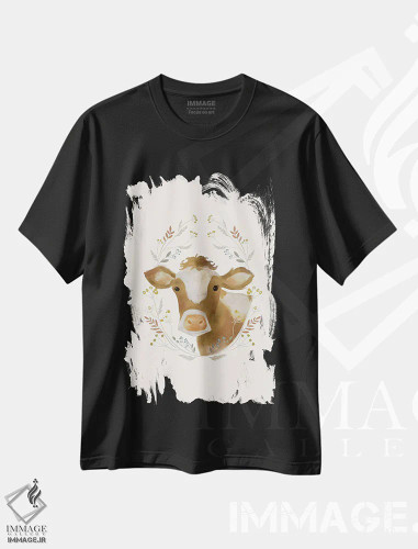 تیشرت مشکی طرح دار گاو روستایی شماره ۱، دکور روستایی اثر لورا کونیندیک | فروشگاه ایماژ