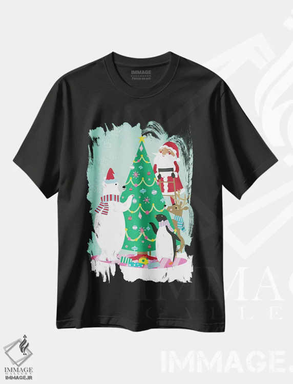 تیشرت مشکی طرح دار تزئین درخت، دکور تعطیلات اثر لورا کونیندیک | immage.ir
