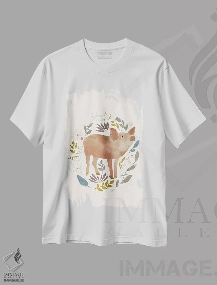 تیشرت سفید طرح دار خوک روستایی شماره ۱، دکور روستایی اثر لورا کونیندیک | immage.ir