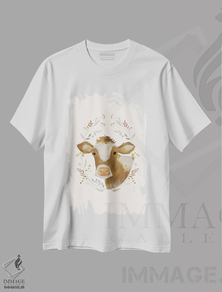 تیشرت سفید طرح دار گاو روستایی شماره ۱، دکور روستایی اثر لورا کونیندیک | فروشگاه ایماژ
