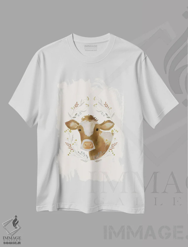 تیشرت سفید طرح دار گاو روستایی شماره ۱، دکور روستایی اثر لورا کونیندیک | فروشگاه ایماژ