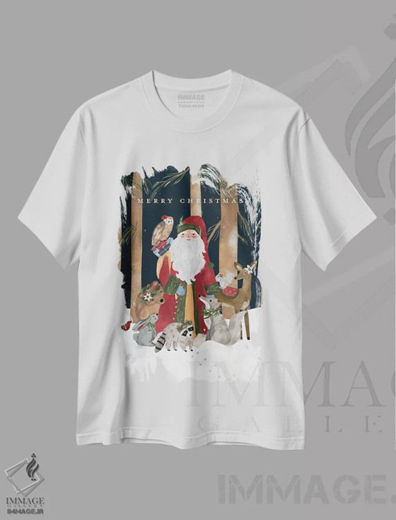 تیشرت سفید طرح دار کریسمس مبارک، حیوانات کریسمسی اثر لورا کونیندیک | immage.ir
