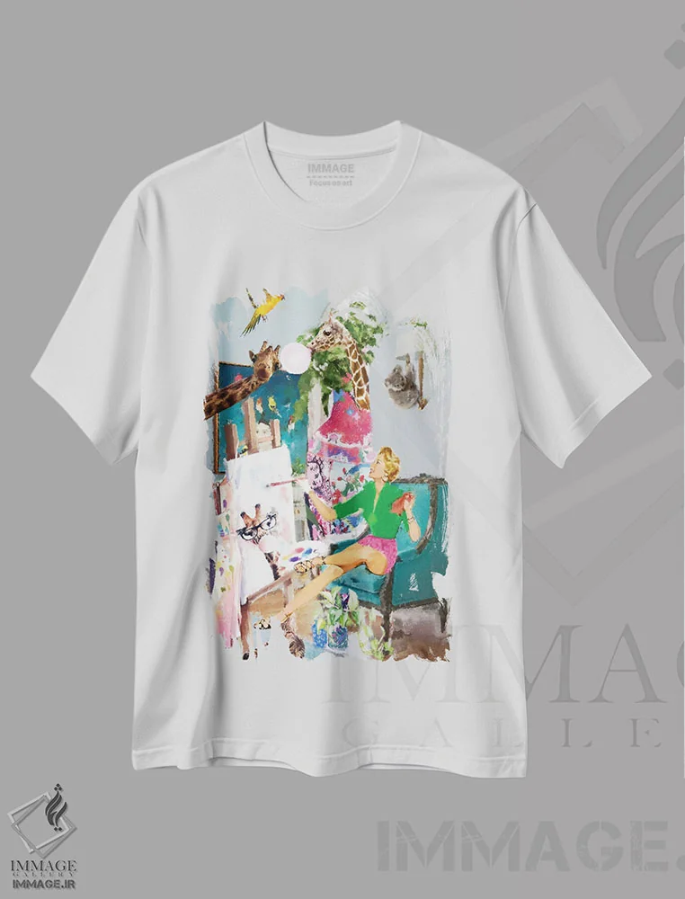 تیشرت سفید طرح دار آدامس بادکنکی، باربیکور اثر لوسی کلیمنکو | فروشگاه ایماژ