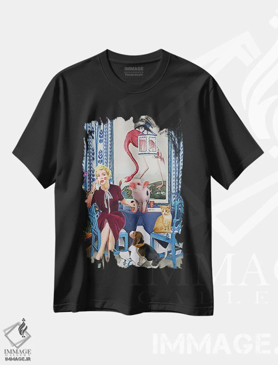 تیشرت مشکی طرح دار گلدان شکسته، باربیکور اثر لوسی کلیمنکو | فروشگاه ایماژ