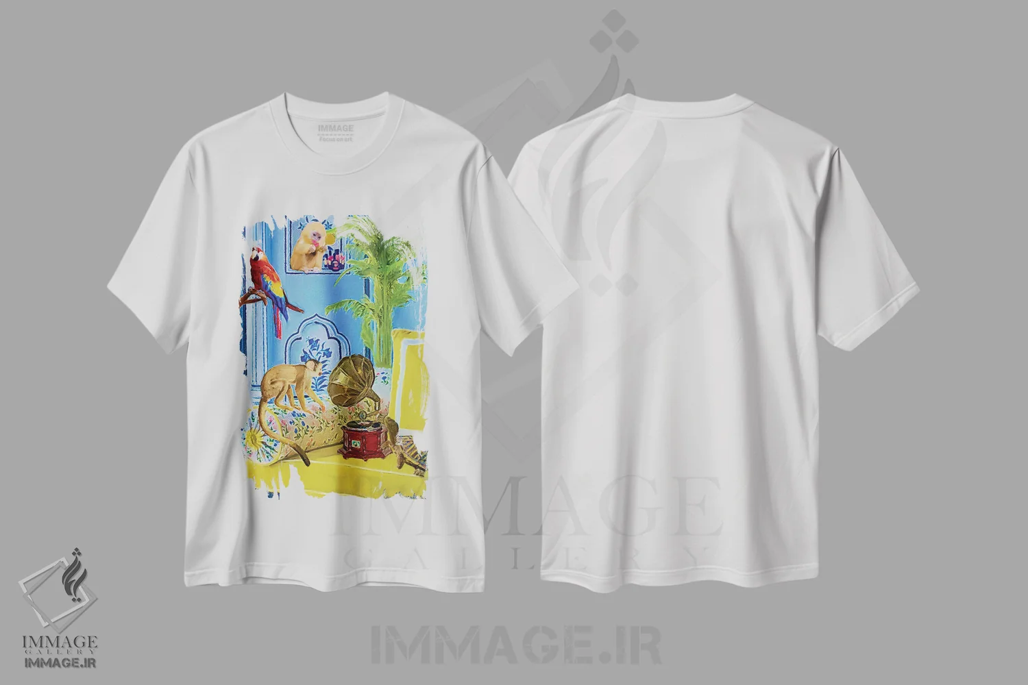 تیشرت سفید طرح دار دوستان پرکار، هنر فاخر معاصر اثر لوسی کلیمنکو | فروشگاه ایماژ