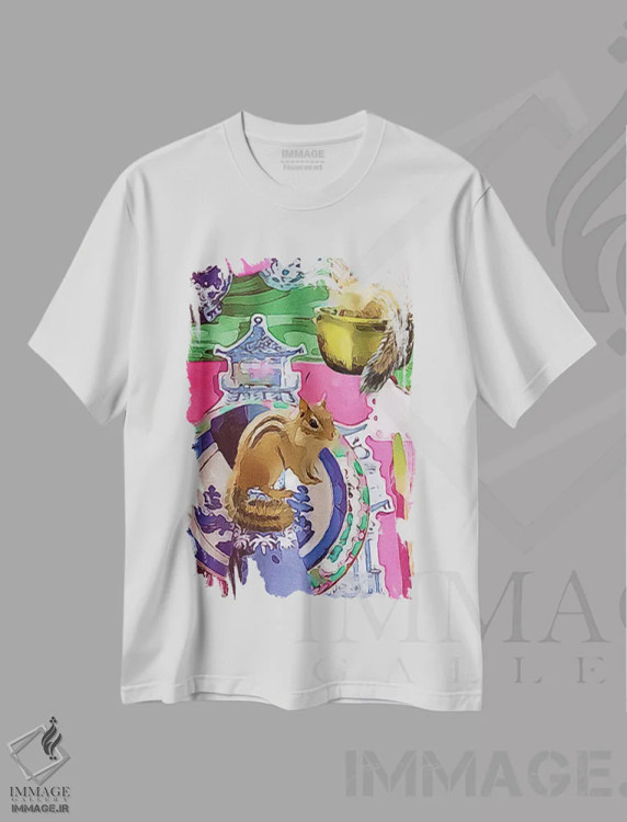 تیشرت سفید طرح دار مهمانان شام، باربیکور اثر لوسی کلیمنکو | فروشگاه ایماژ