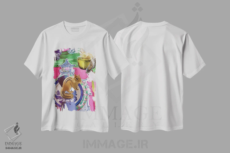 تیشرت سفید طرح دار مهمانان شام، باربیکور اثر لوسی کلیمنکو | فروشگاه ایماژ