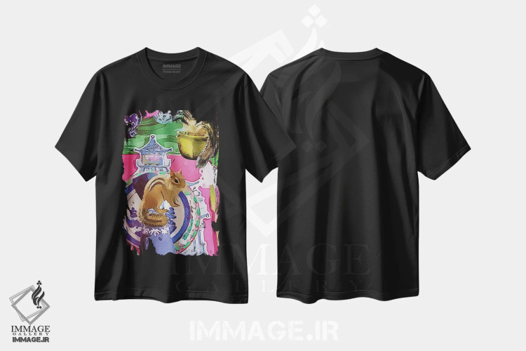 تیشرت مشکی طرح دار مهمانان شام، باربیکور اثر لوسی کلیمنکو | immage.ir