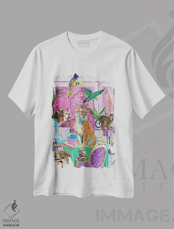 تیشرت سفید طرح دار زمان شام، باربیکور اثر لوسی کلیمنکو | فروشگاه ایماژ