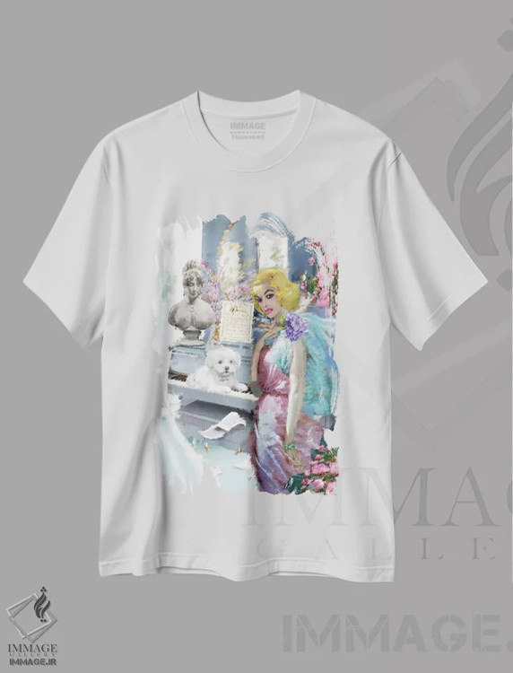 تیشرت سفید طرح دار اتاق موسیقی، باربیکور اثر لوسی کلیمنکو | immage.ir