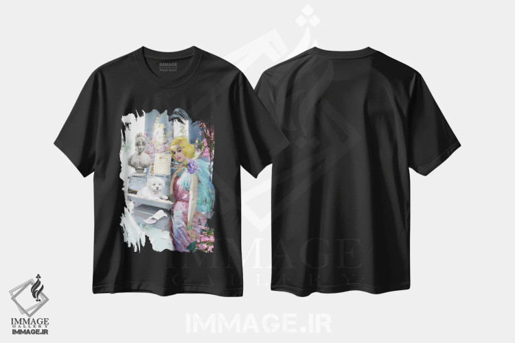 تیشرت مشکی طرح دار اتاق موسیقی، باربیکور اثر لوسی کلیمنکو | فروشگاه ایماژ
