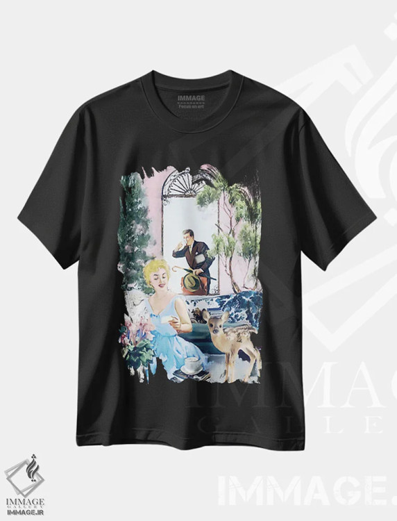 تیشرت مشکی طرح دار جرعه صبحگاهی عشق، باربیکور اثر لوسی کلیمنکو | immage.ir