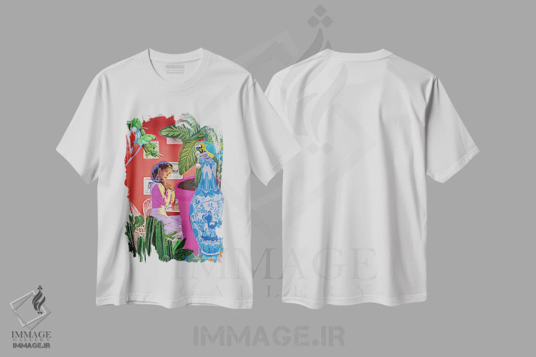 تیشرت سفید طرح دار سرقت گوشواره مرواریدی، باربیکور اثر لوسی کلیمنکو | immage.ir