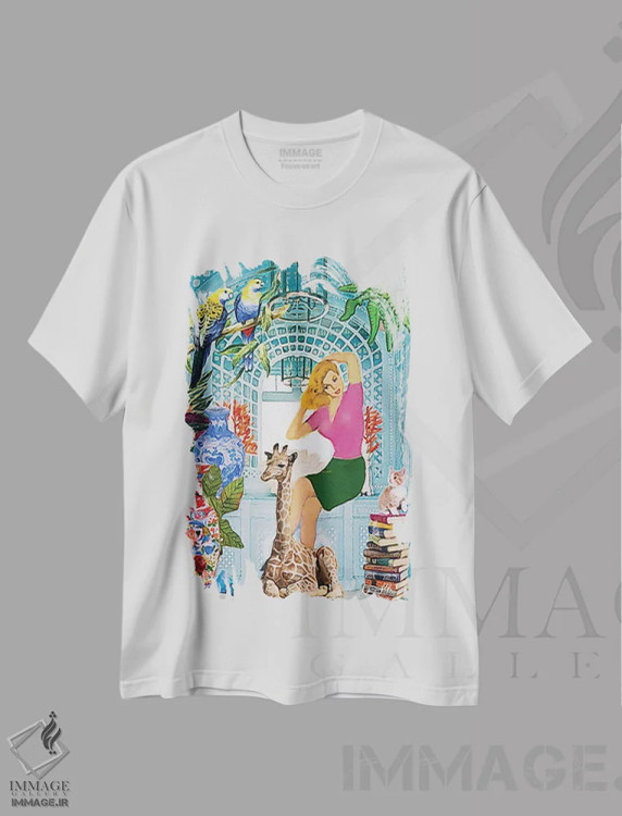 تیشرت سفید طرح دار بلوند با زرافه بچه، باربیکور اثر لوسی کلیمنکو | فروشگاه ایماژ