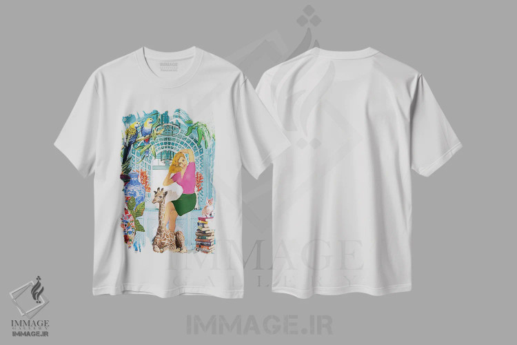 تیشرت سفید طرح دار بلوند با زرافه بچه، باربیکور اثر لوسی کلیمنکو | فروشگاه ایماژ