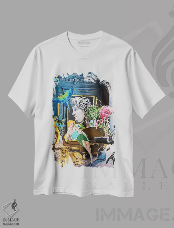 تیشرت سفید طرح دار اتاق آبی، باربیکور اثر لوسی کلیمنکو | فروشگاه ایماژ
