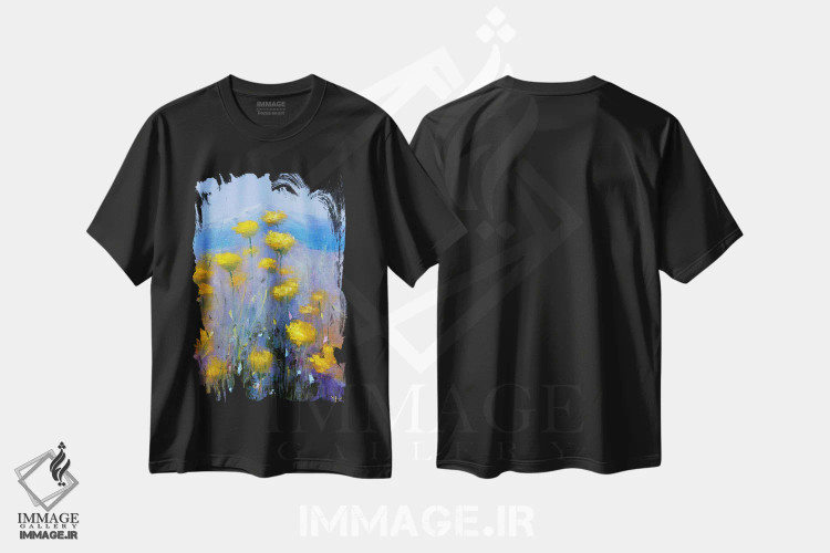تیشرت مشکی طرح دار چمنزار آرام کوهستانی، دکور معاصر اثر النا لوکینا | فروشگاه ایماژ
