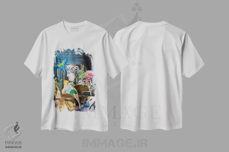 تیشرت سفید طرح دار اتاق آبی، باربیکور اثر لوسی کلیمنکو | فروشگاه ایماژ