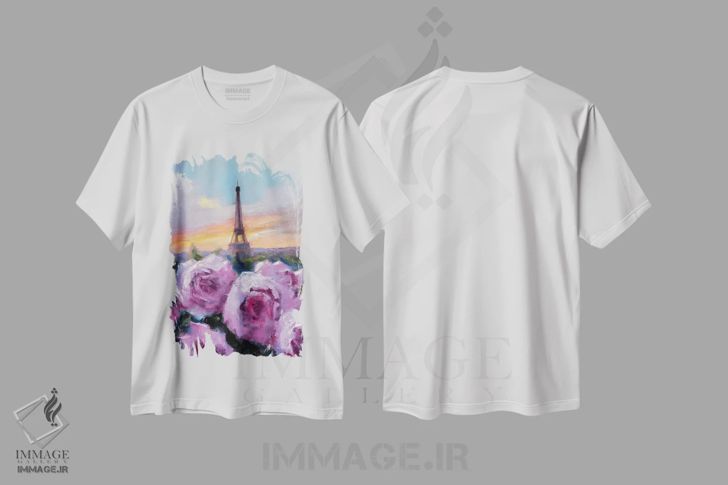 تیشرت سفید طرح دار رمانس در پاریس، دکور معاصر اثر النا لوکینا | فروشگاه ایماژ