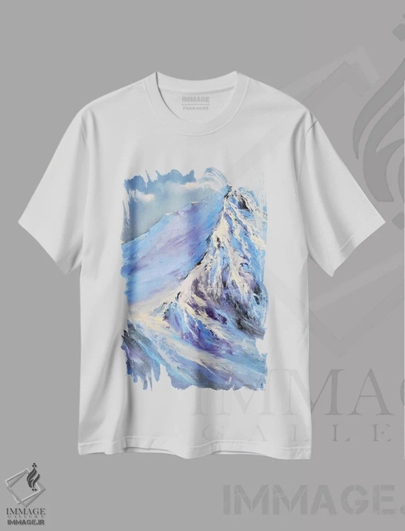 تیشرت سفید طرح دار قله های برفی، دکور معاصر اثر النا لوکینا | فروشگاه ایماژ