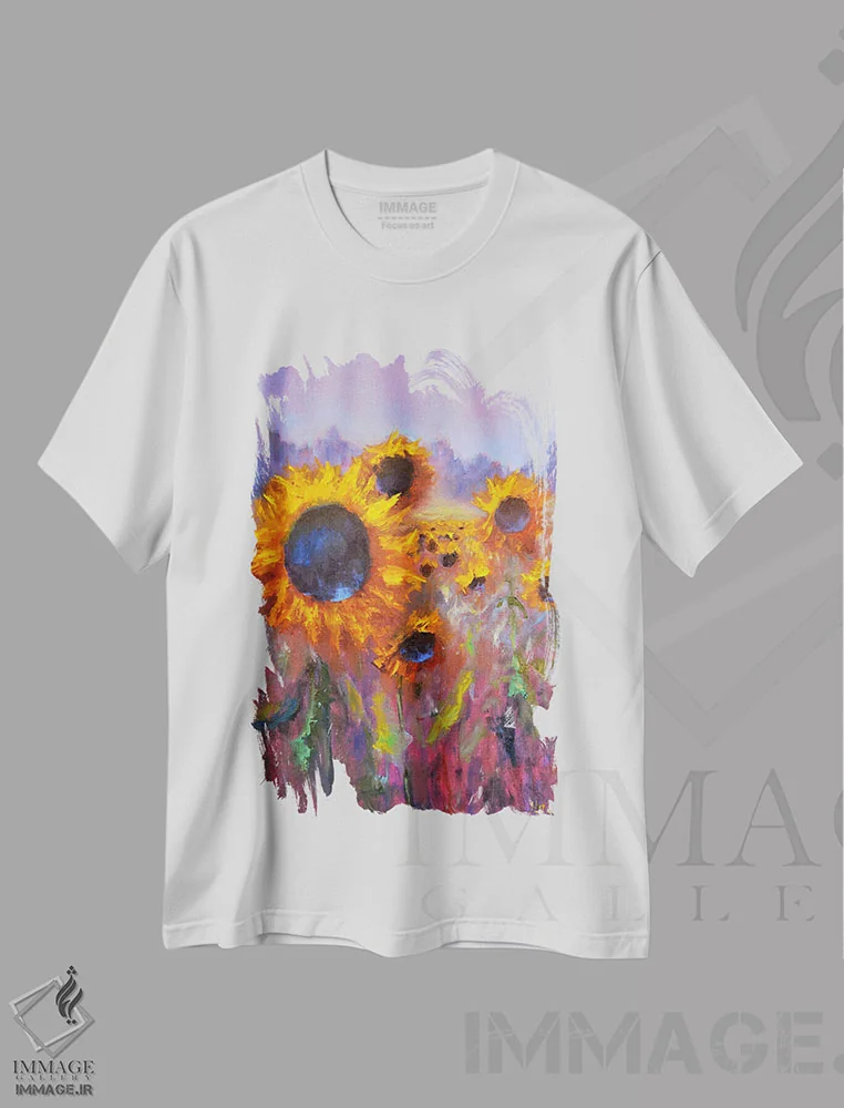 تیشرت سفید طرح دار فصل گل آفتابگردان، دکور معاصر اثر النا لوکینا | immage.ir