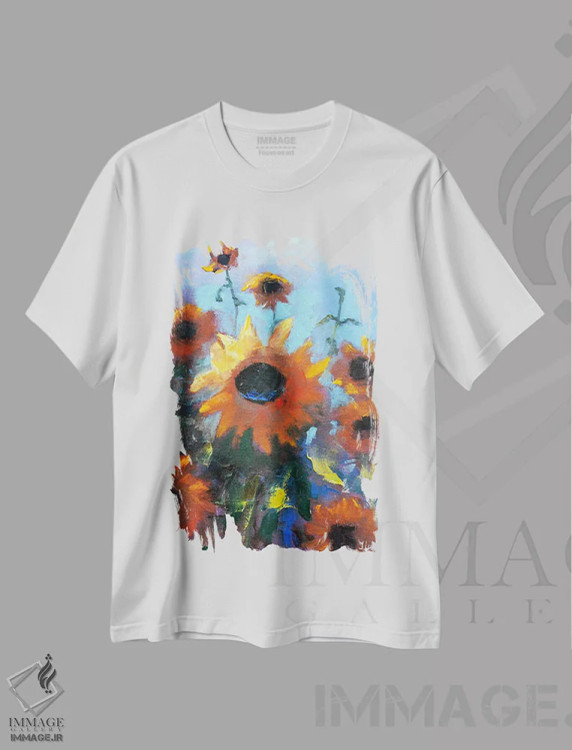 تیشرت سفید طرح دار آفتابگردان ها II، دکور معاصر اثر النا لوکینا | فروشگاه ایماژ
